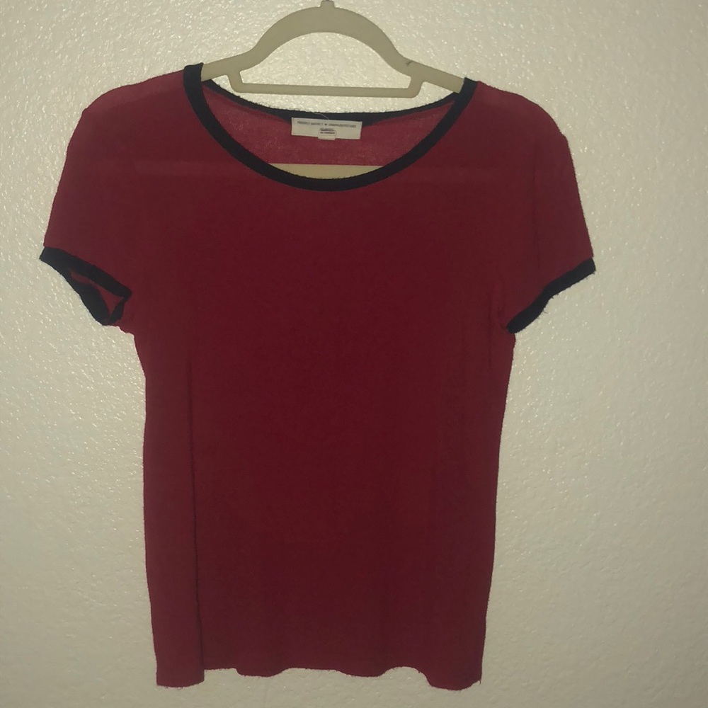 red with navy trim tee